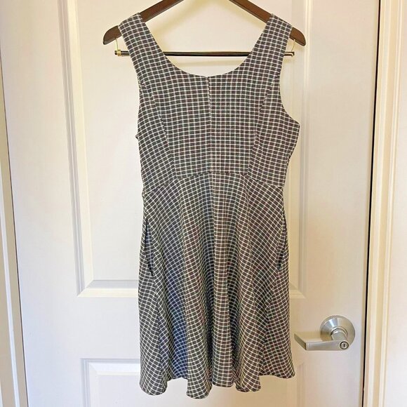 Ginger Women's Black White Fit Flare Plaid Mini Button Pocket Dress Size M - Picture 3 of 8
